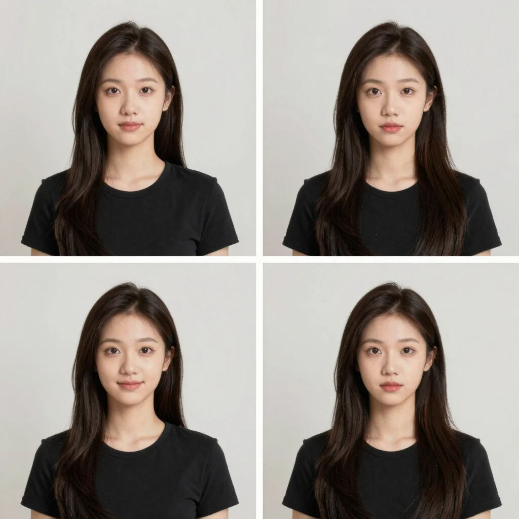 Studio portrait with soft balanced light and a neutral backdrop, natural color rendering, 50mm lens